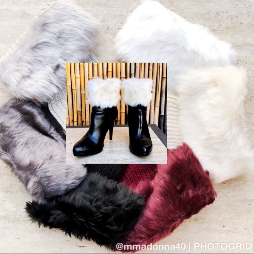 BRAND NEW Pure White Faux Fur Boot Cuff  Topper Knit Leg Warmer OS - Picture 2 of 3